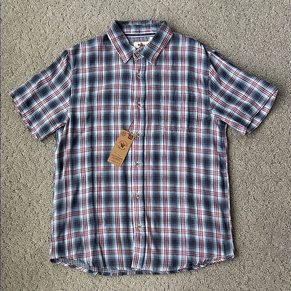 Urban Shores Surf Club Plaid Short Sleeve Shirt Cotton Button Preppy Men LRG NEW